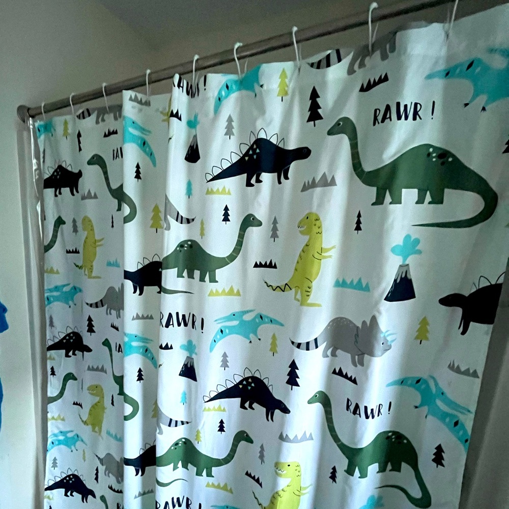 Dinosaur shower curtain and valance
